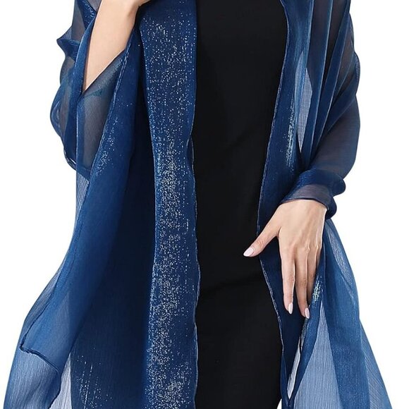 Sheer Crepe Shawls and Wraps for Formal Evening Party,Women Soft Shimmer Light-w - Picture 2 of 7